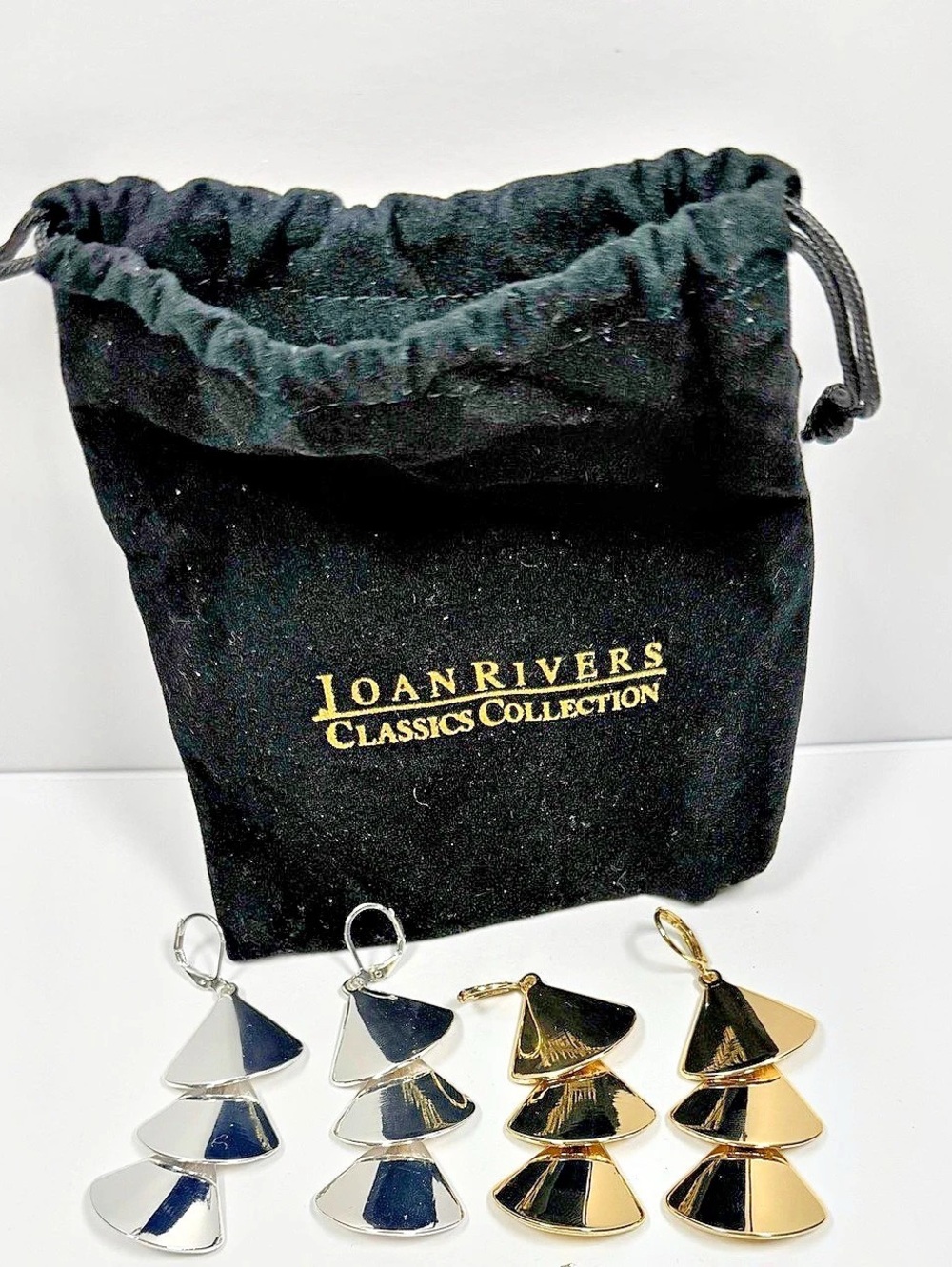 Joan Rivers Tiered Fan Drop Earrings Gold & Silver Like New